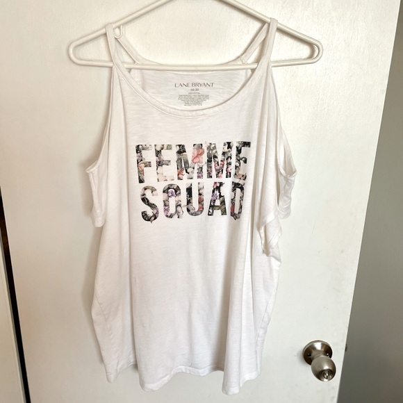 Lane Bryant Floral “Femme Squad” Cold Shoulder T-Shirt - Size 18/20 - Picture 3 of 11